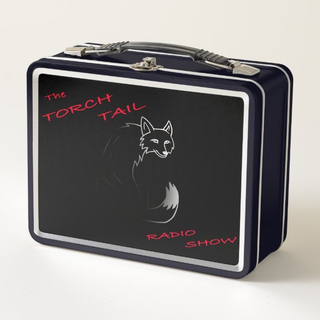 Torch Tail and Leaping Coyote on a Black Metal Lun Lunch Box (Front)