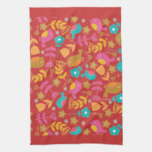 Torchon à motifs d'oiseaux et de fleurs mignons