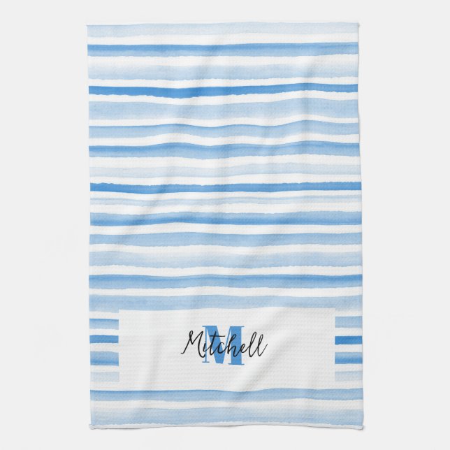 Torchon à vaisselle aquarelle bleue PERSONNALISÉ (Vertical)
