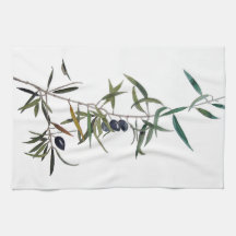 Torchon avec aquarelle de branche d'olivier