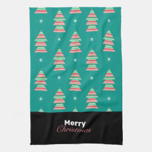 Torchon de cuisine à rayures d'arbre de Noël joyeu