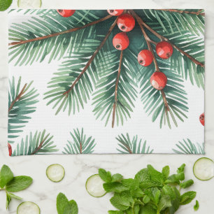 Torchon de cuisine Branche de pin de Noël et baies