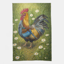 Torchon de cuisine Coq Coloré dans une Prairie de