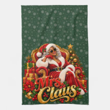 Torchon de cuisine de Noël afro-américain Mme Clau