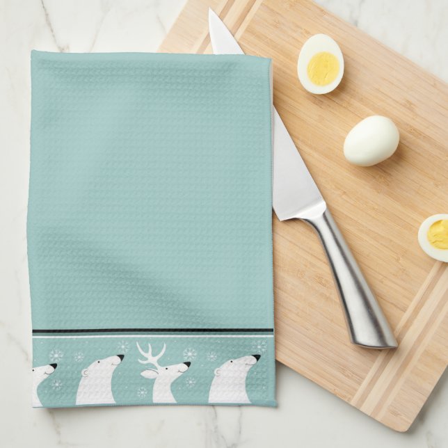 Torchon de cuisine de Noël personnalisé sarcelle (Quart Plié)