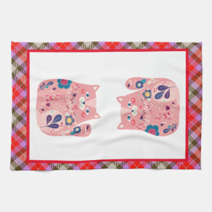 Torchon de cuisine en folk art rose Kitty