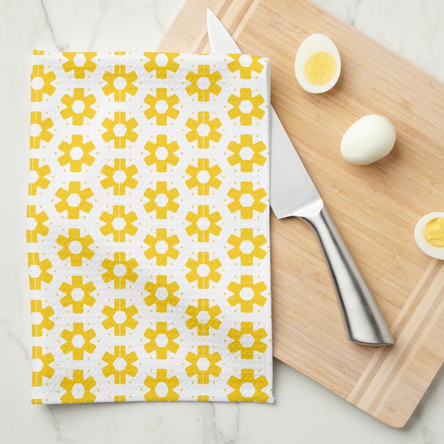 Torchon de cuisine - Fleurs jaunes (Quart Plié)