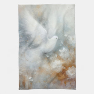 Torchon de cuisine floral aux colombes de mariage