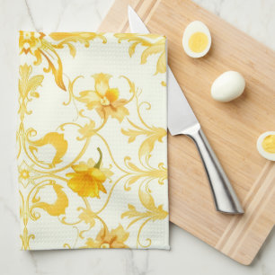 Torchon de cuisine Pâques damassé Tulipe jaune