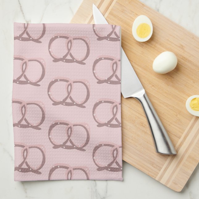 Torchon de cuisine rose à motif torsadé de bretzel (Quart Plié)