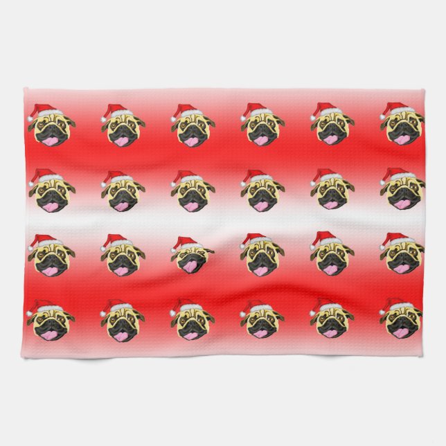Torchon de Noël Pug (Horizontal)