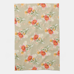 Torchon de thé à fleurs aquarelle orange