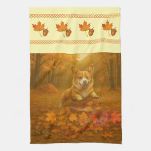 Torchons de cuisine à bordure large Corgi Leaf Lea