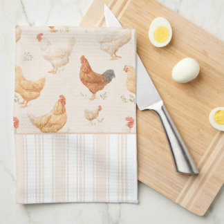 Torchons de cuisine aux poules pâturant