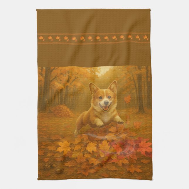 Torchons de cuisine Corgi Leaf Leap (Vertical)