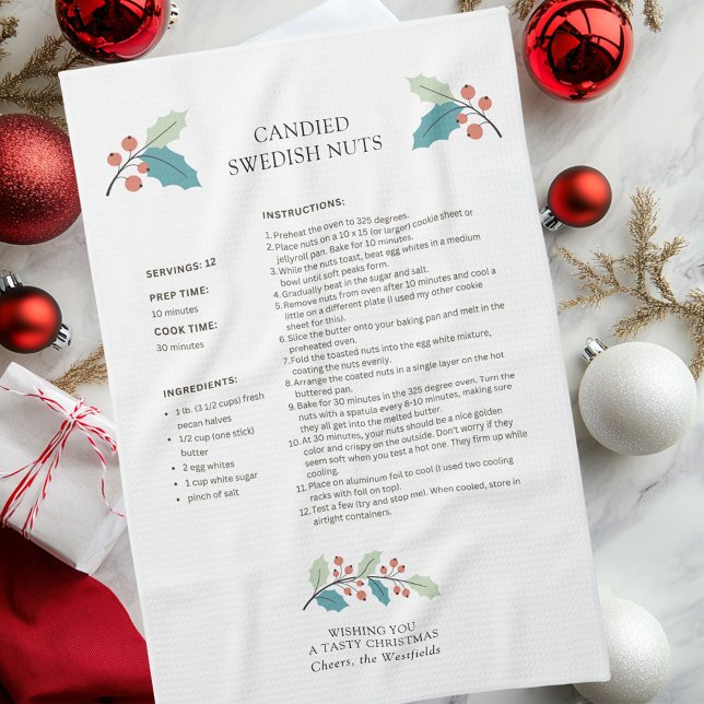 Torchons de cuisine pour la recette de vacances de (Wishing You a Tasty Christmas Candied Swedish Nuts Holiday Recipe Kitchen Towel)