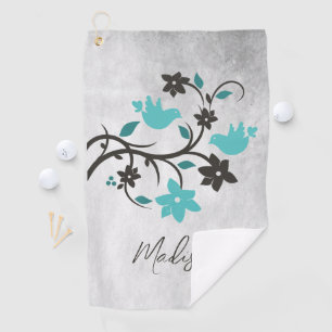 Tordeuse de Lovebirds turquoise Serviette de golf 
