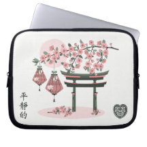 Torii blossom lanterns Asian graphic design