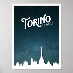 Torino by night skyline - Poster
