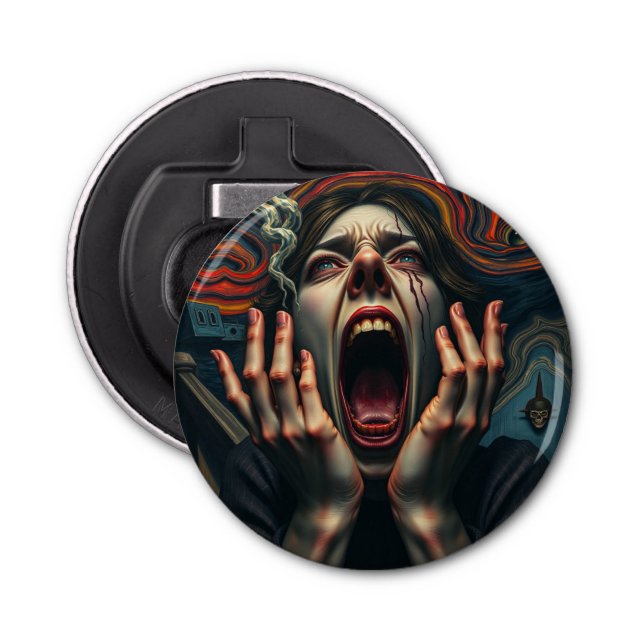 Tormented Woman Haunting Scream Bottle Opener (Front)