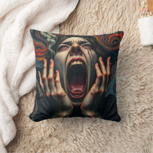 Tormented Woman Haunting Scream Throw Pillow