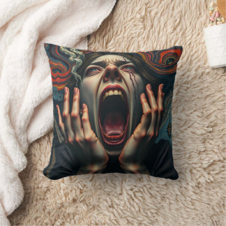 Tormented Woman Haunting Scream Throw Pillow