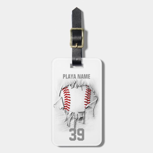 Torn Baseball (white personalized) Luggage Tag (Front Vertical)