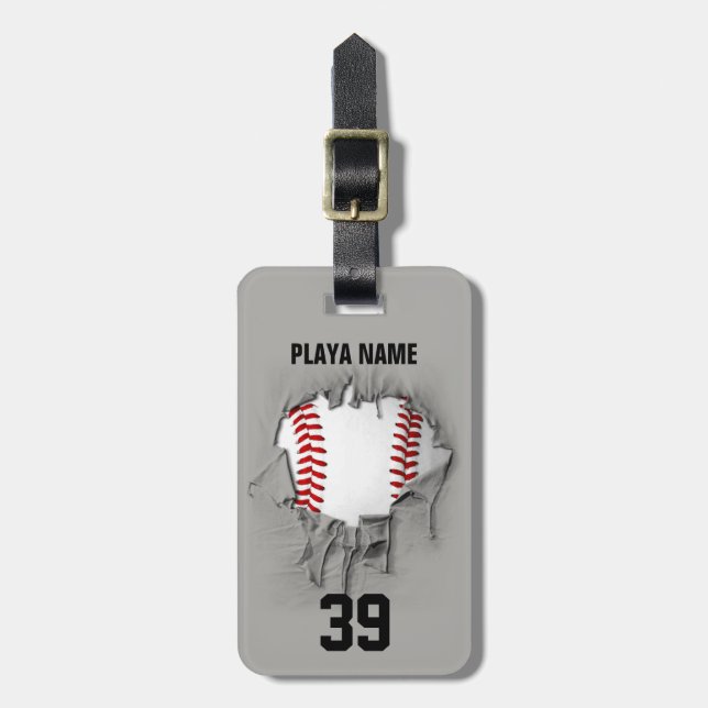 Torn Baseball (white personalized) Luggage Tag (Front Vertical)
