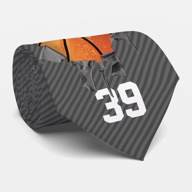 Torn Basketball (dark/personalized) Tie (Rolled)