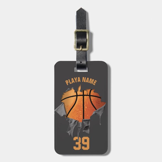 Torn Basketball (Personalized) Luggage Tag (Front Vertical)