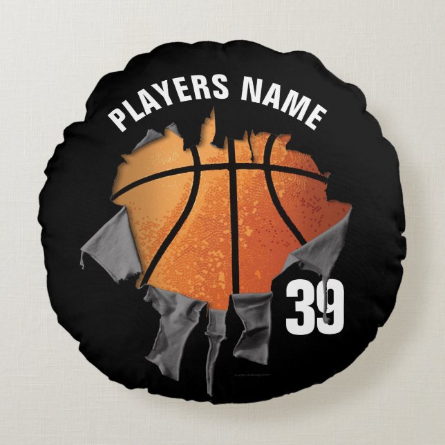 Torn Basketball Round Pillow (Front)