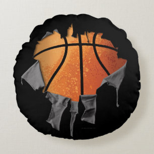 Torn Basketball Round Pillow