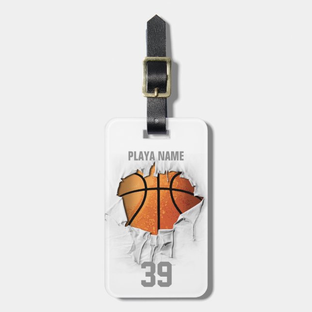 Torn Basketball (white personalized) Luggage Tag (Front Vertical)