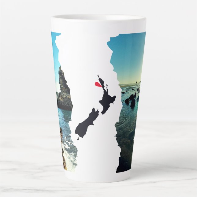 Torn Beach Collage New Zealand Location Pin Latte Mug (Front)