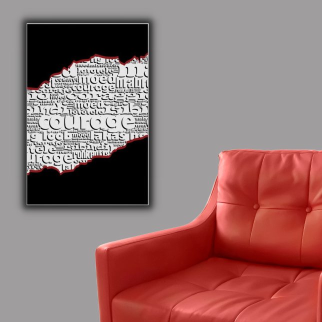 Torn Black & White Courage Red Line  Poster (Torn Black & White Courage Red Line Poster)