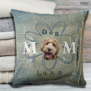 Torn Blue Denim Jeans Hole and Dog Throw Pillow