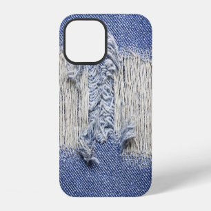 Torn blue denim: jeans texture. iPhone 12 case