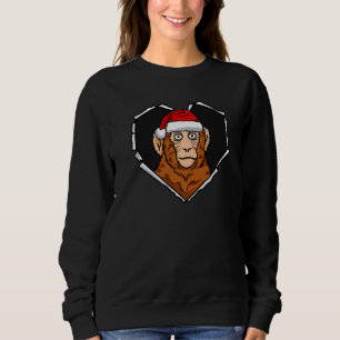 Torn Cloth Monkey Face With Christmas Hat Hole Hea Sweatshirt