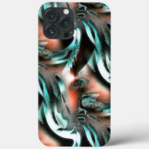 Torn cutouts in silver cyan with grooves on coral  iPhone 13 pro max case