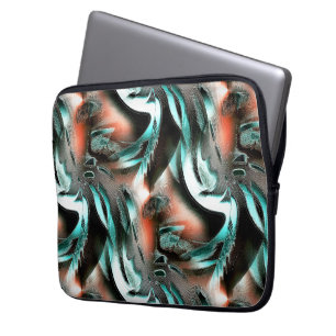 Torn cutouts in silver cyan with grooves on coral laptop sleeve