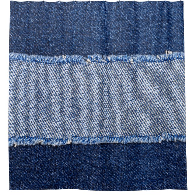 Torn denim: blue jeans fabric. (Front)