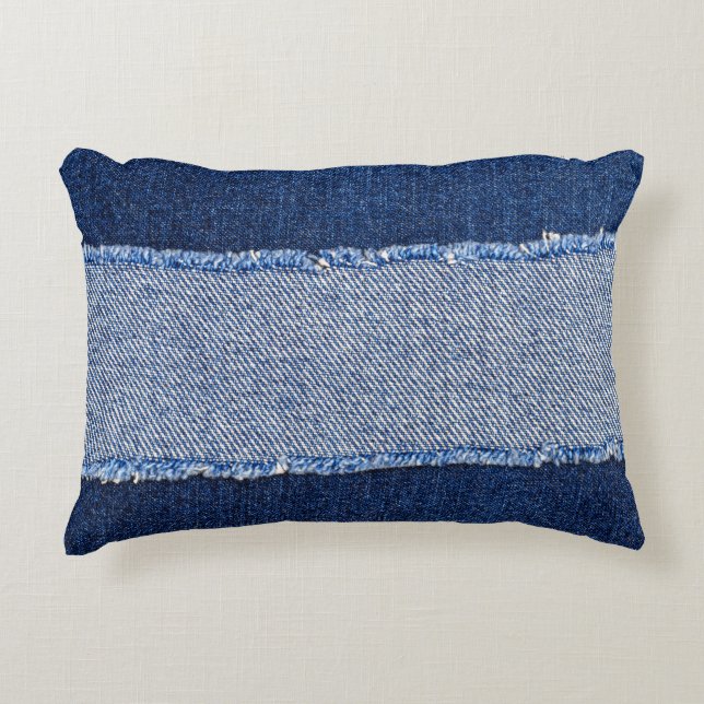 Torn denim: blue jeans fabric. accent pillow (Front)