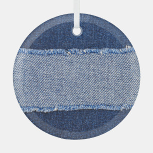 Torn denim: blue jeans fabric. glass ornament
