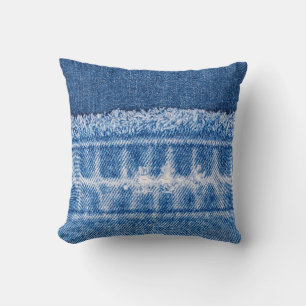 Torn Denim: Double Blue Jeans Frame Throw Pillow