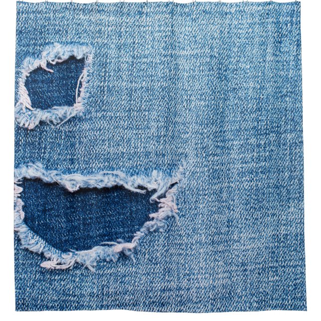 Torn denim fabric texture, blue hues. (Front)