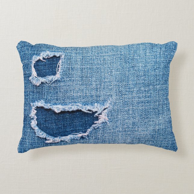 Torn denim fabric texture, blue hues. accent pillow (Front)