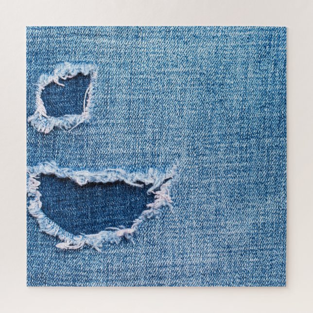 Torn denim fabric texture, blue hues. jigsaw puzzle (Vertical)