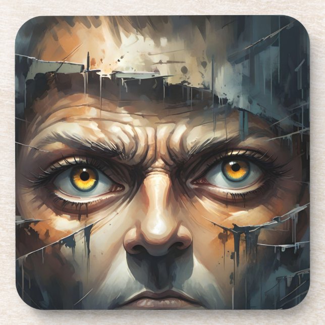 TORN FACE MAN EYES COASTER (Front)