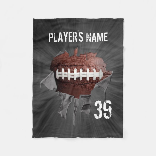 Torn Football Personalized Black Fleece Blanket (Front)