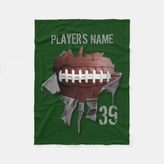 Torn Football Personalized Black Fleece Blanket (Front)
